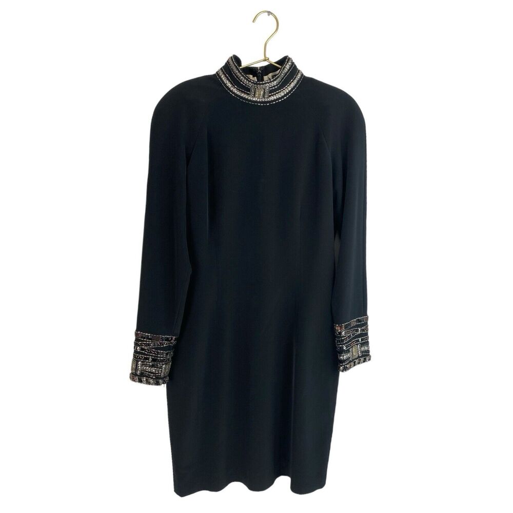 Vintage Niteline Beaded‎ Dress Womens 12 Black Cocktail Formal Evening 567